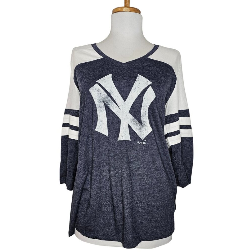 Fanatics Women's Yankees Long Sleeve Varsity Blue Stripe Baseball Tee L NWT
